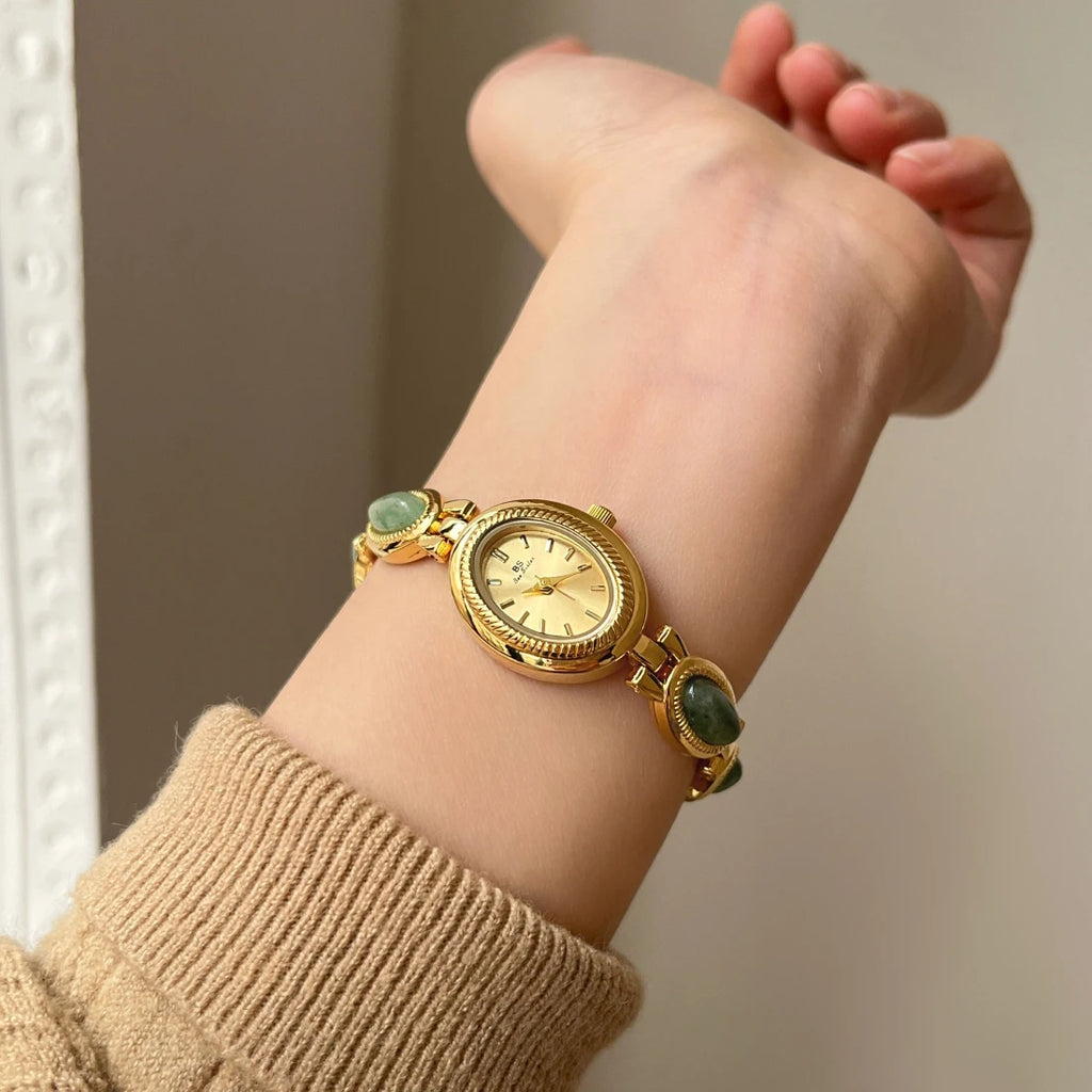 Women's Luxury Jade Green Jewelry Bracelet Watch — Quartz Dress Wristwatch