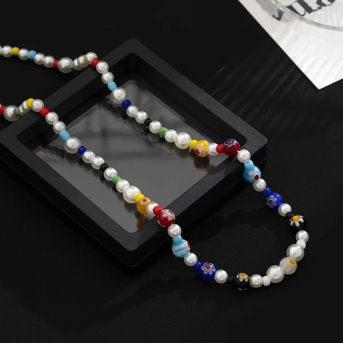 Men's Glass Flower Beaded Choker Necklace — Hip-Hop Gothic Punk Layered Pendant Chain