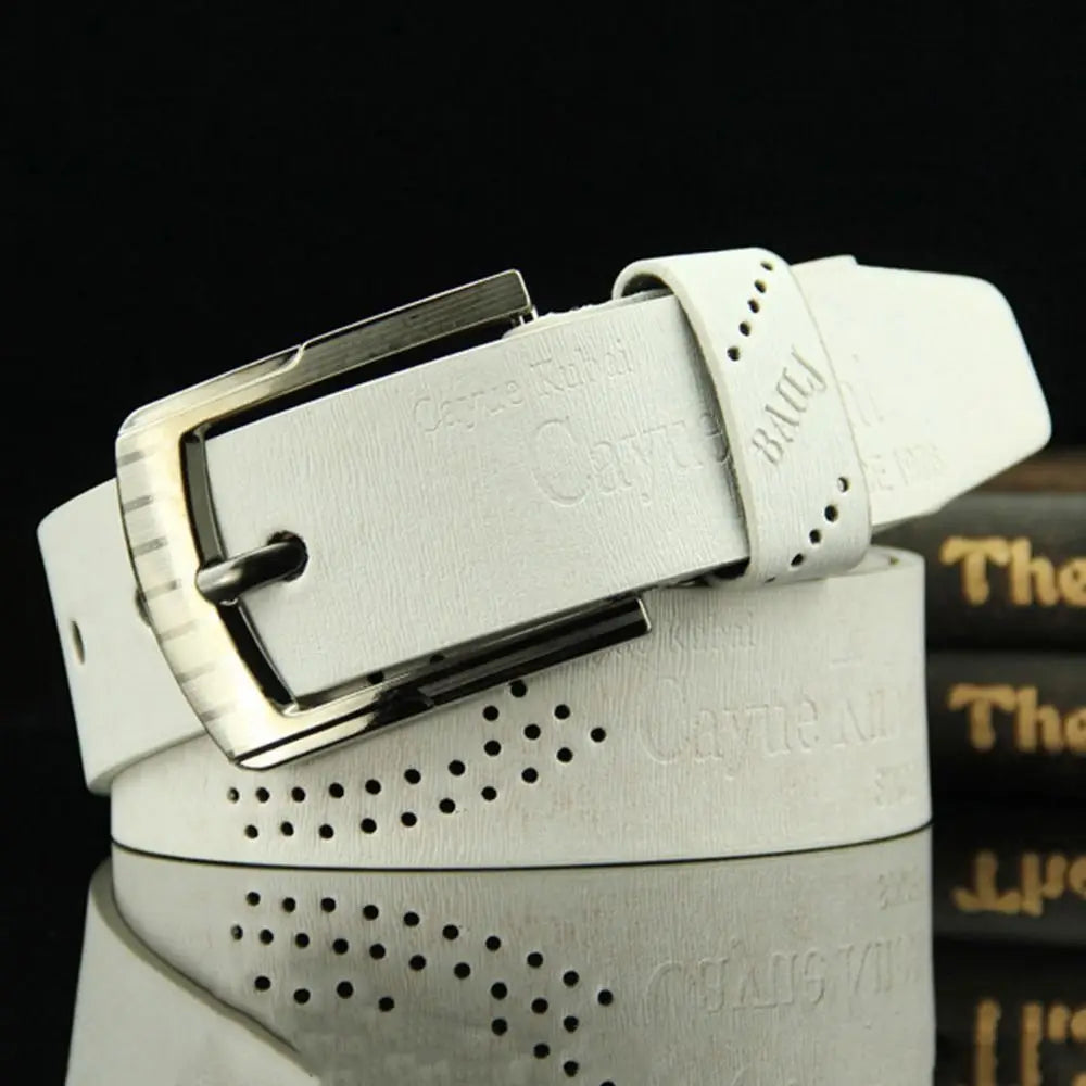 Men's Luxury Letter Print PU Leather Belt — Classic Buckle Cowboy Vintage Waistband (110 cm)