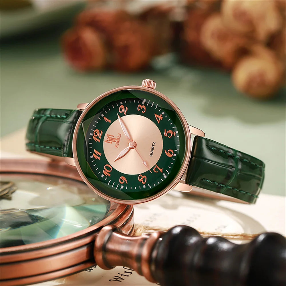 Women's Simple Casual Leather Quartz Watch — Arabic Numeral Business Wristwatch