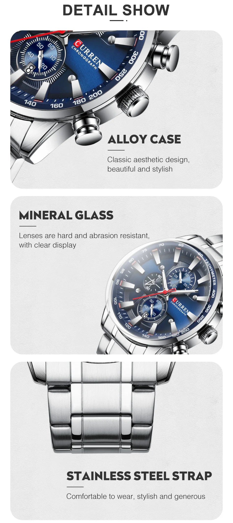 CURREN Men's Sport Chronograph Quartz Watch — Waterproof Stainless Steel