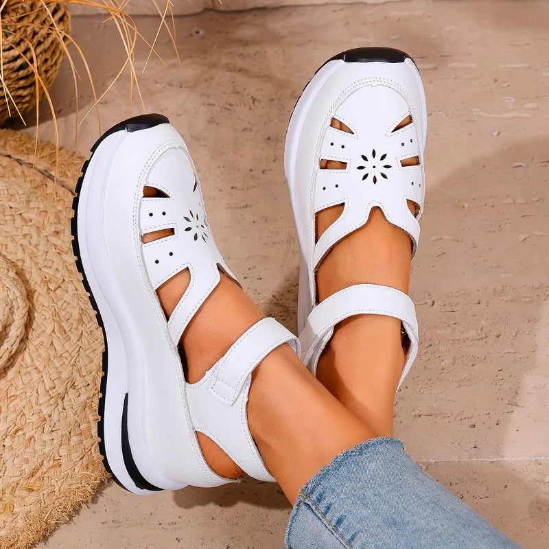 Women's Closed Toe Wedge Sandals — Buckle Strap Office & Career Summer Shoes