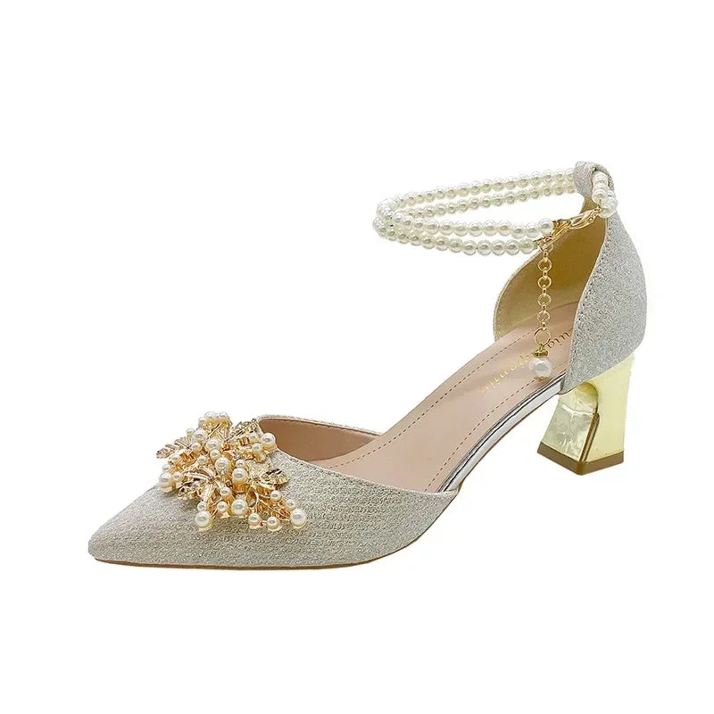 Women's Pointed Toe High Heel Pumps — Metal Beaded Wedding & Banquet Shoes