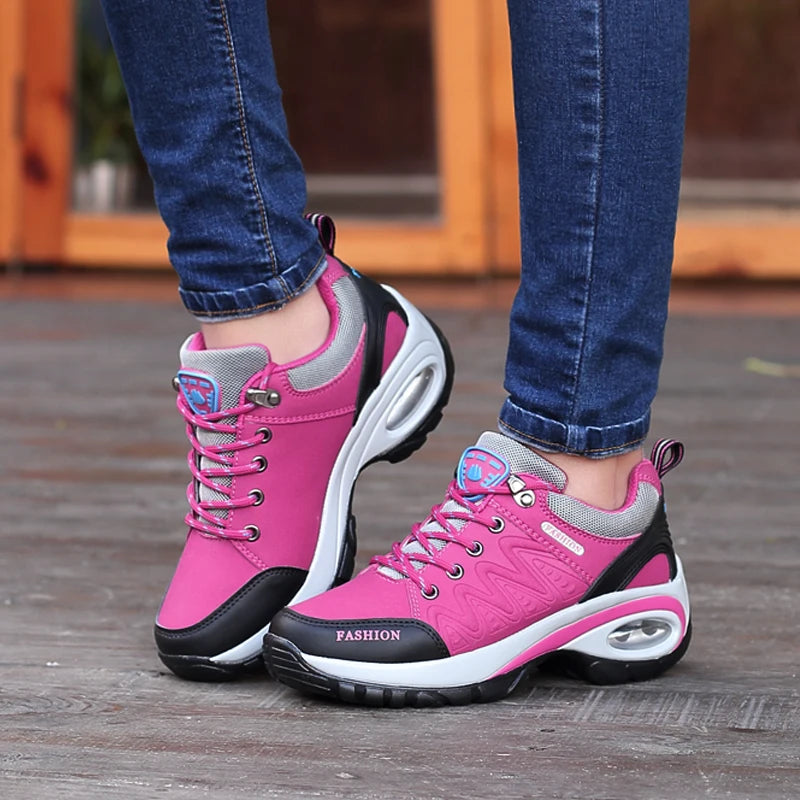 Women's Breathable Platform Sneakers — Lightweight Lace-Up Walking Shoes