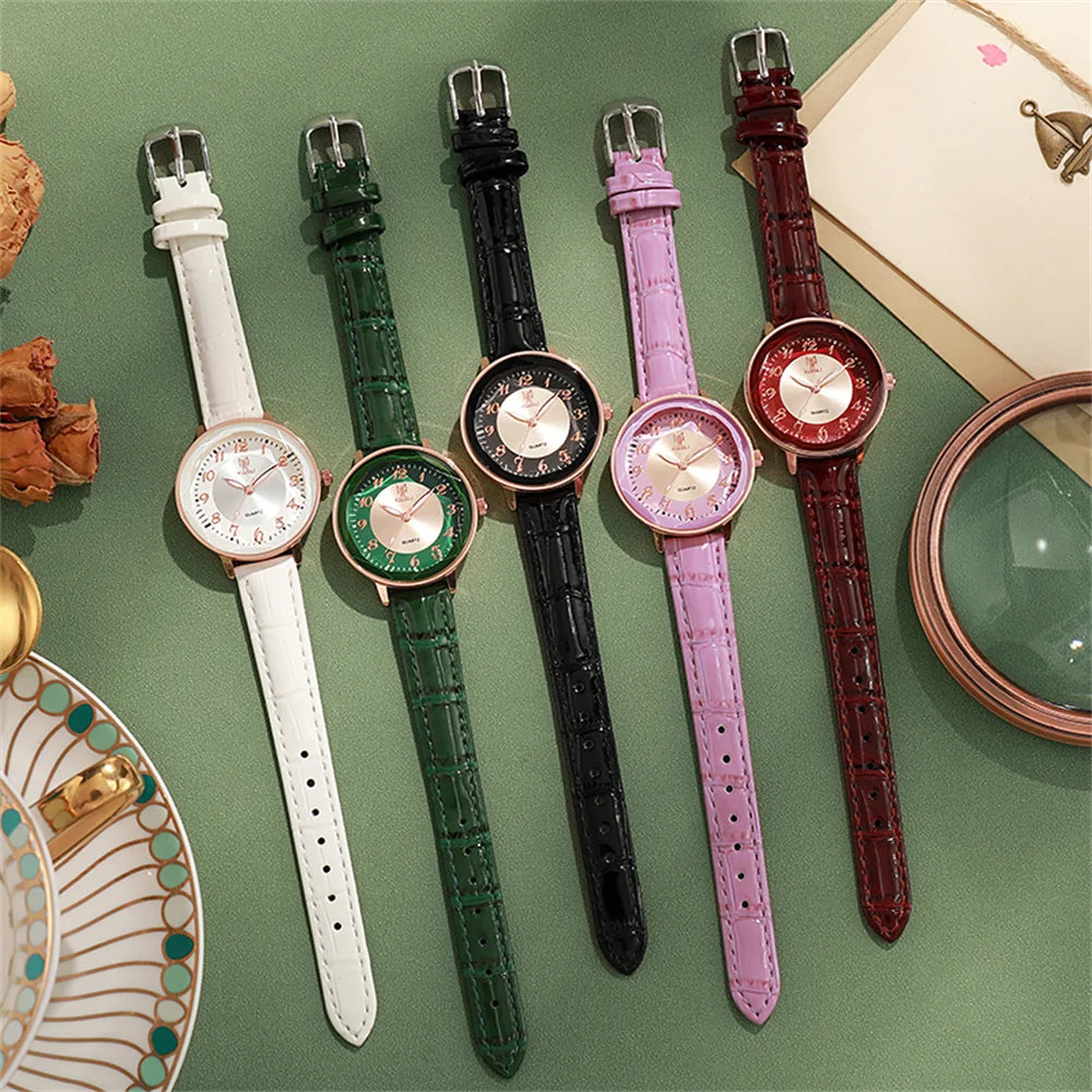 Women's Simple Casual Leather Quartz Watch — Arabic Numeral Business Wristwatch