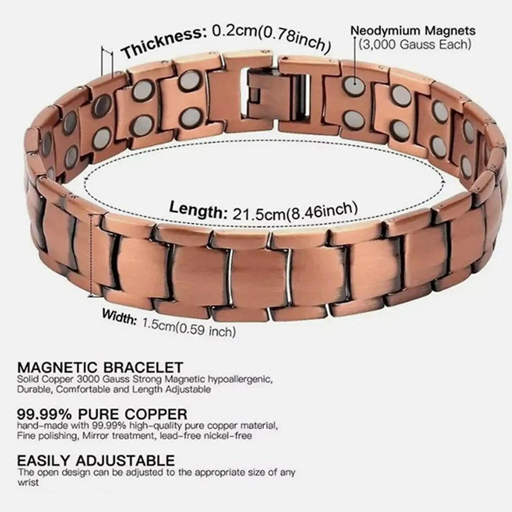 Men's Magnetic Copper Bracelet — Tin Gold Adjustable Sports & Outdoor Jewellery (21 cm)