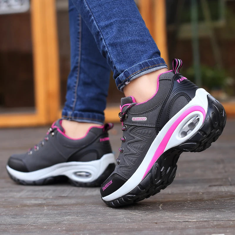 Women's Breathable Platform Sneakers — Lightweight Lace-Up Walking Shoes