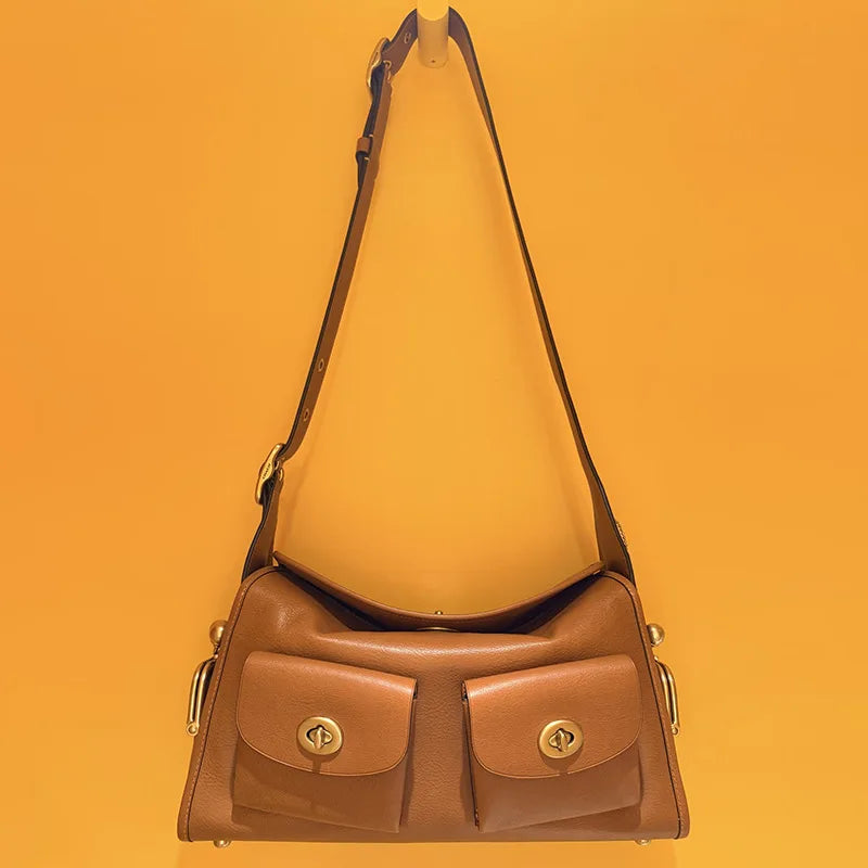 Women's Vintage PU Leather Shoulder Bag — Large Capacity Multi-Pocket Zipper Commuting Bag