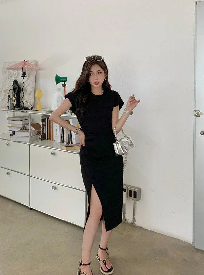Women's Casual Y2K Asymmetrical Cotton Midi Dress
