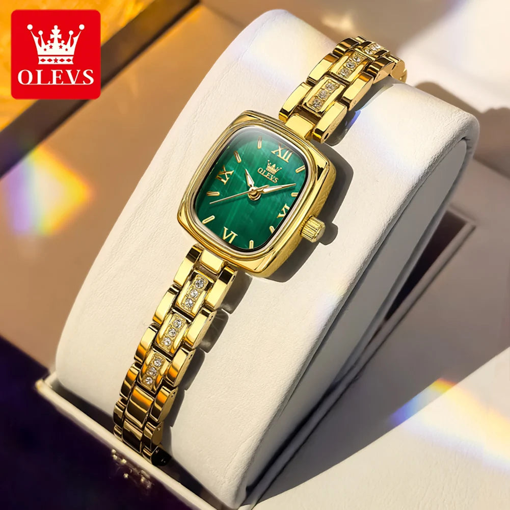 OLEVS Women's Luxury Square Bracelet Quartz Watch — Luminous Waterproof Dress Watch