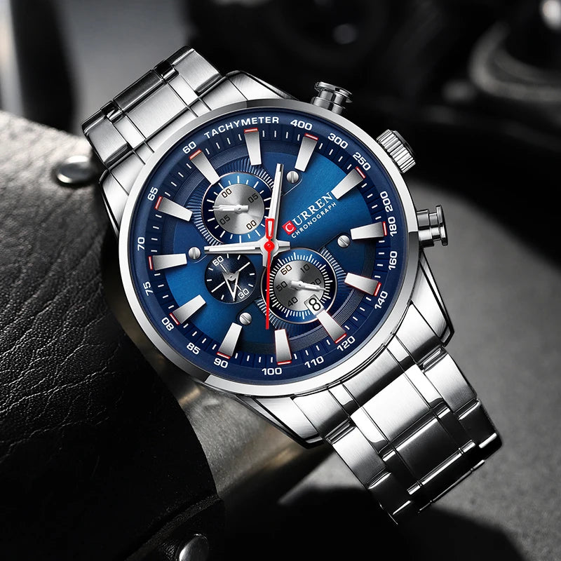 CURREN Men's Sport Chronograph Quartz Watch — Waterproof Stainless Steel