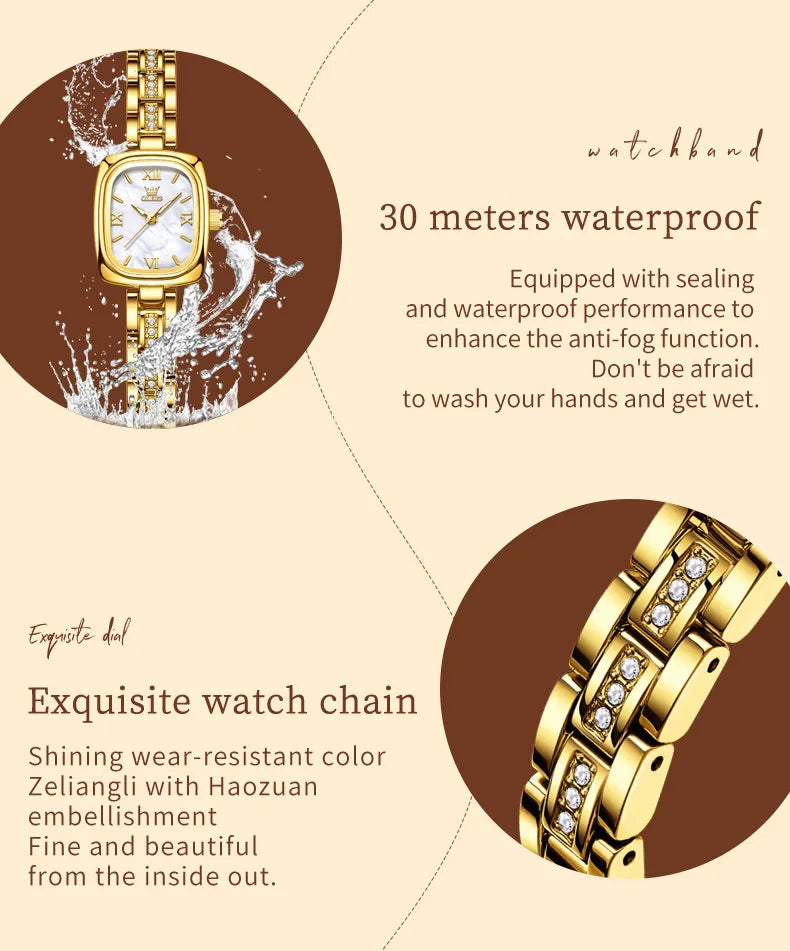 OLEVS Women's Luxury Square Bracelet Quartz Watch — Luminous Waterproof Dress Watch