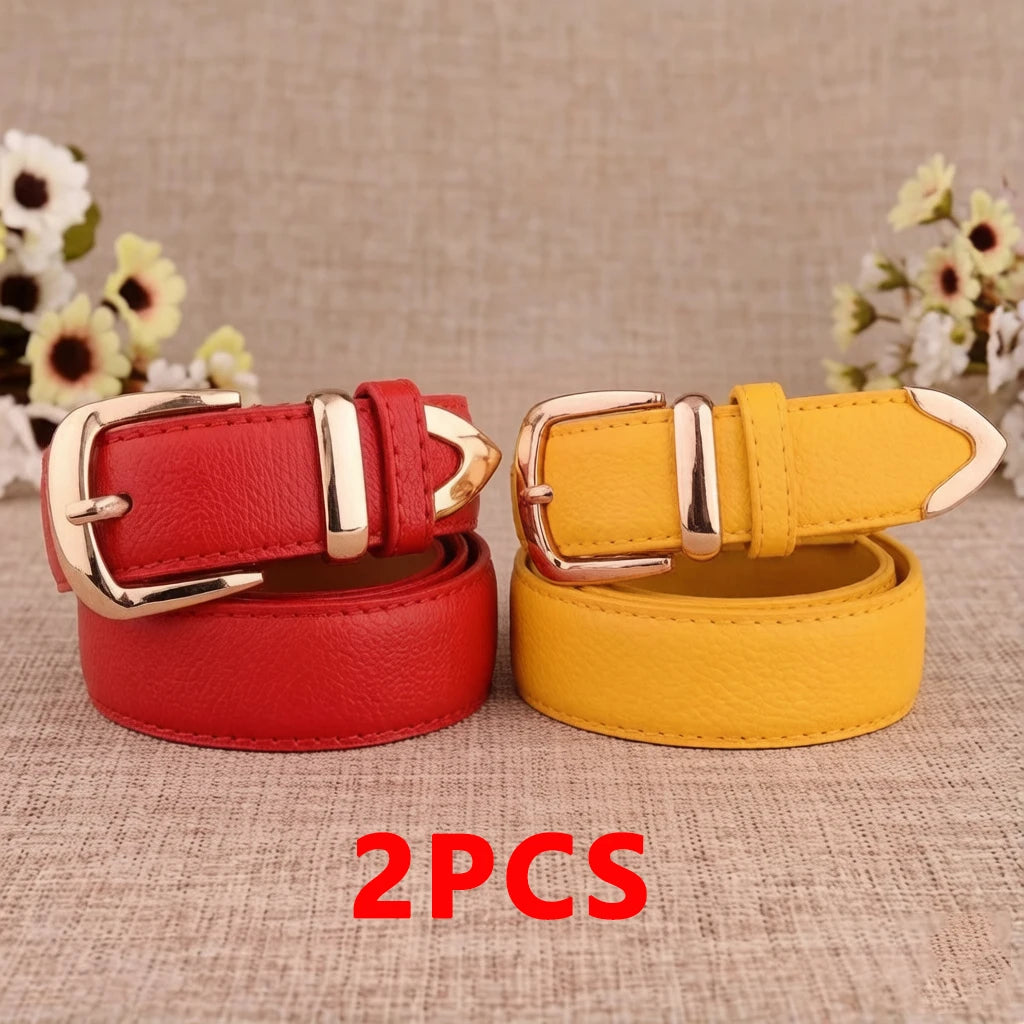 Women's Vintage Pin Buckle PU Leather Trouser Belt — Solid Casual Waistband