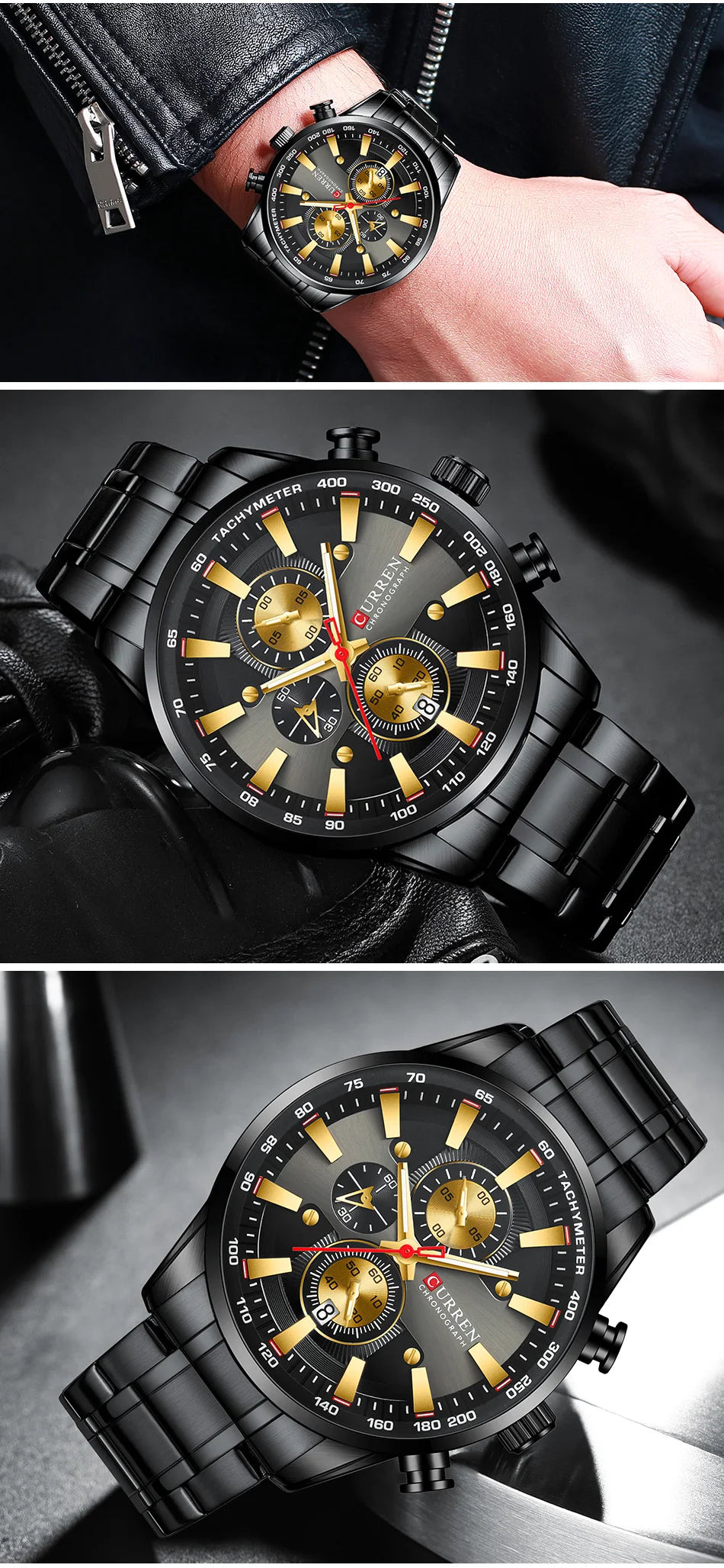 CURREN Men's Sport Chronograph Quartz Watch — Waterproof Stainless Steel