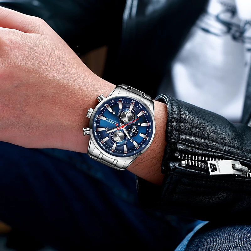 CURREN Men's Sport Chronograph Quartz Watch — Waterproof Stainless Steel