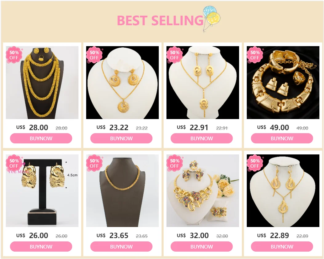 Women's Gold Plated Charm Jewellery Set — Necklace, Bracelet, Ring & Earrings for Party & Wedding