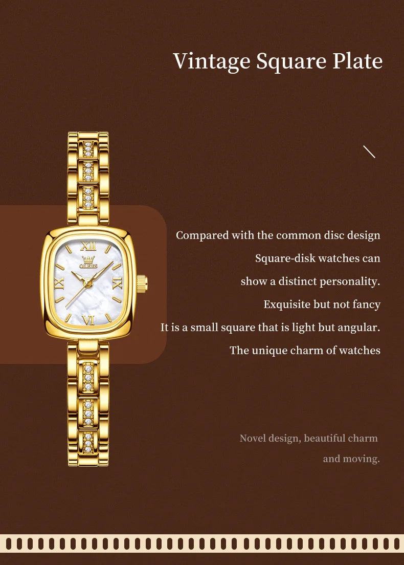 OLEVS Women's Luxury Square Bracelet Quartz Watch — Luminous Waterproof Dress Watch
