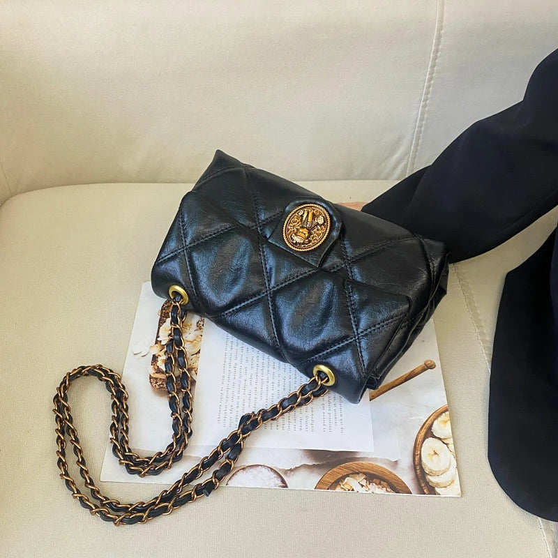 Women's Luxury Lingge Pattern PU Leather Crossbody Bag — Designer Underarm Shoulder Handbag