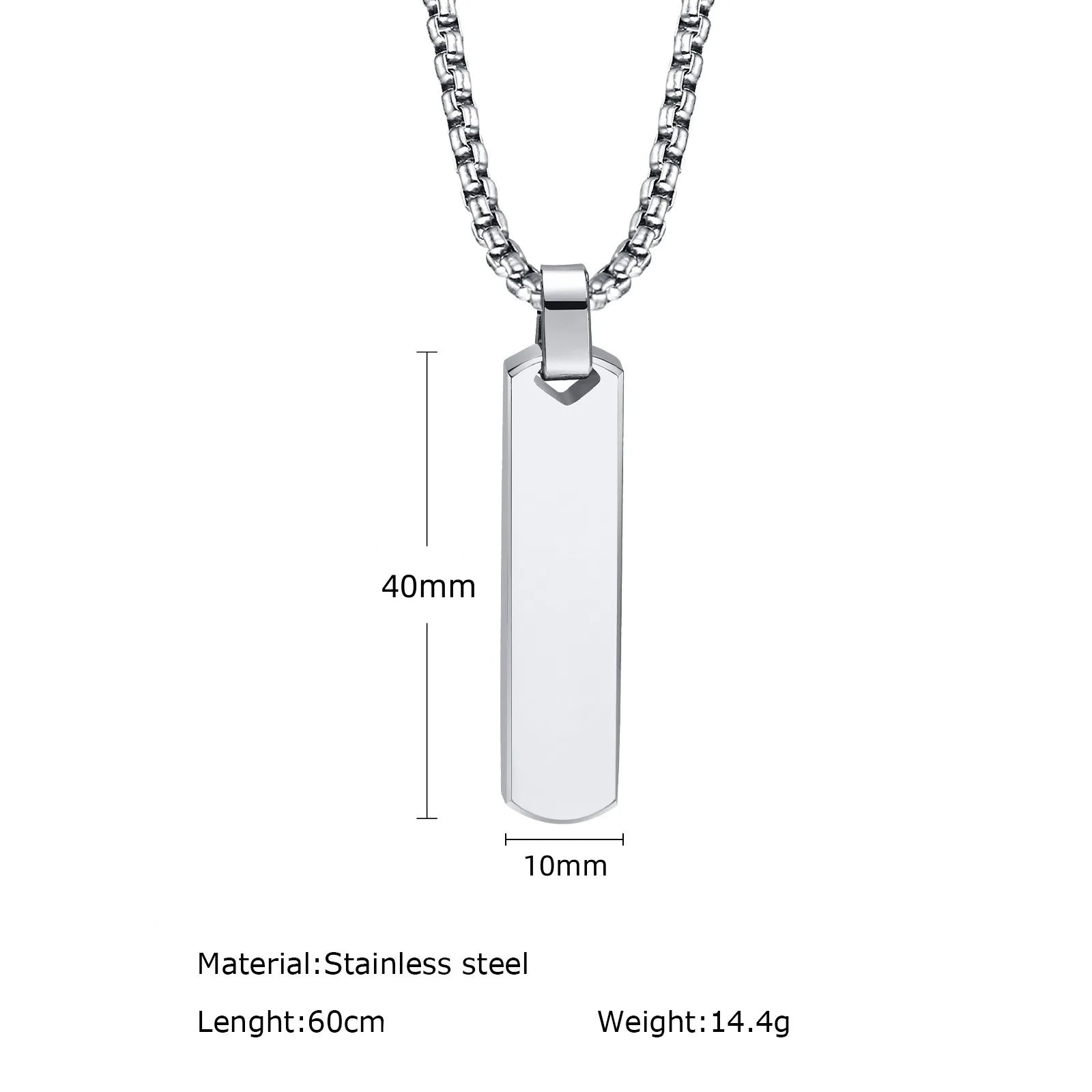 Men's Personalised Bar Pendant Necklace — Stainless Steel Minimalist Custom Jewellery Gift