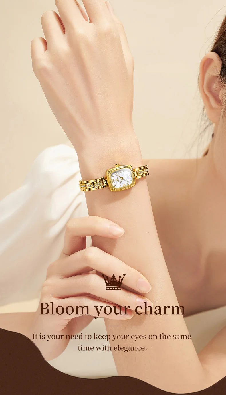 OLEVS Women's Luxury Square Bracelet Quartz Watch — Luminous Waterproof Dress Watch
