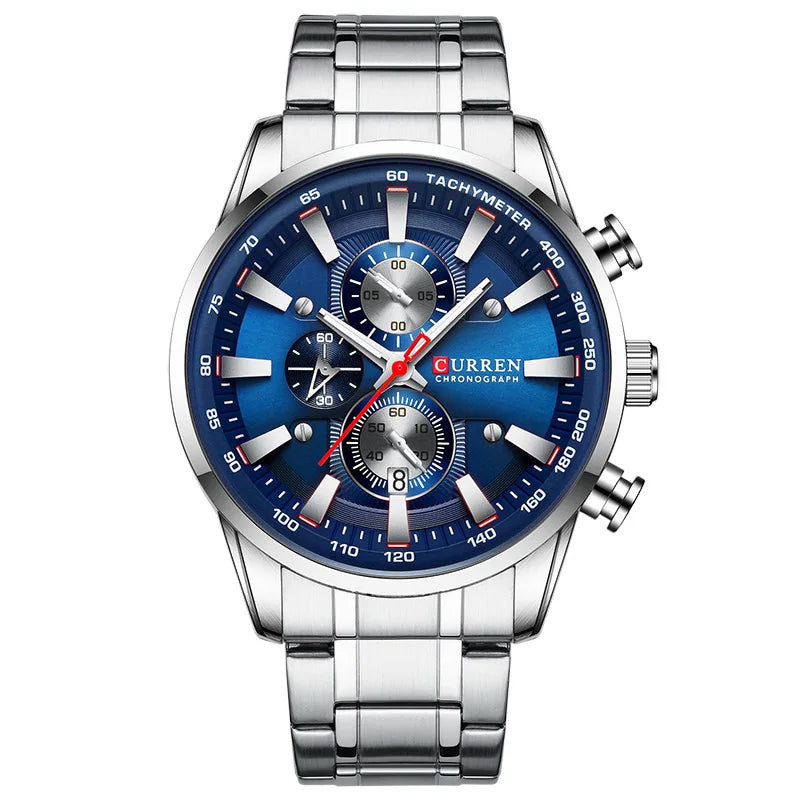 CURREN Men's Sport Chronograph Quartz Watch — Waterproof Stainless Steel