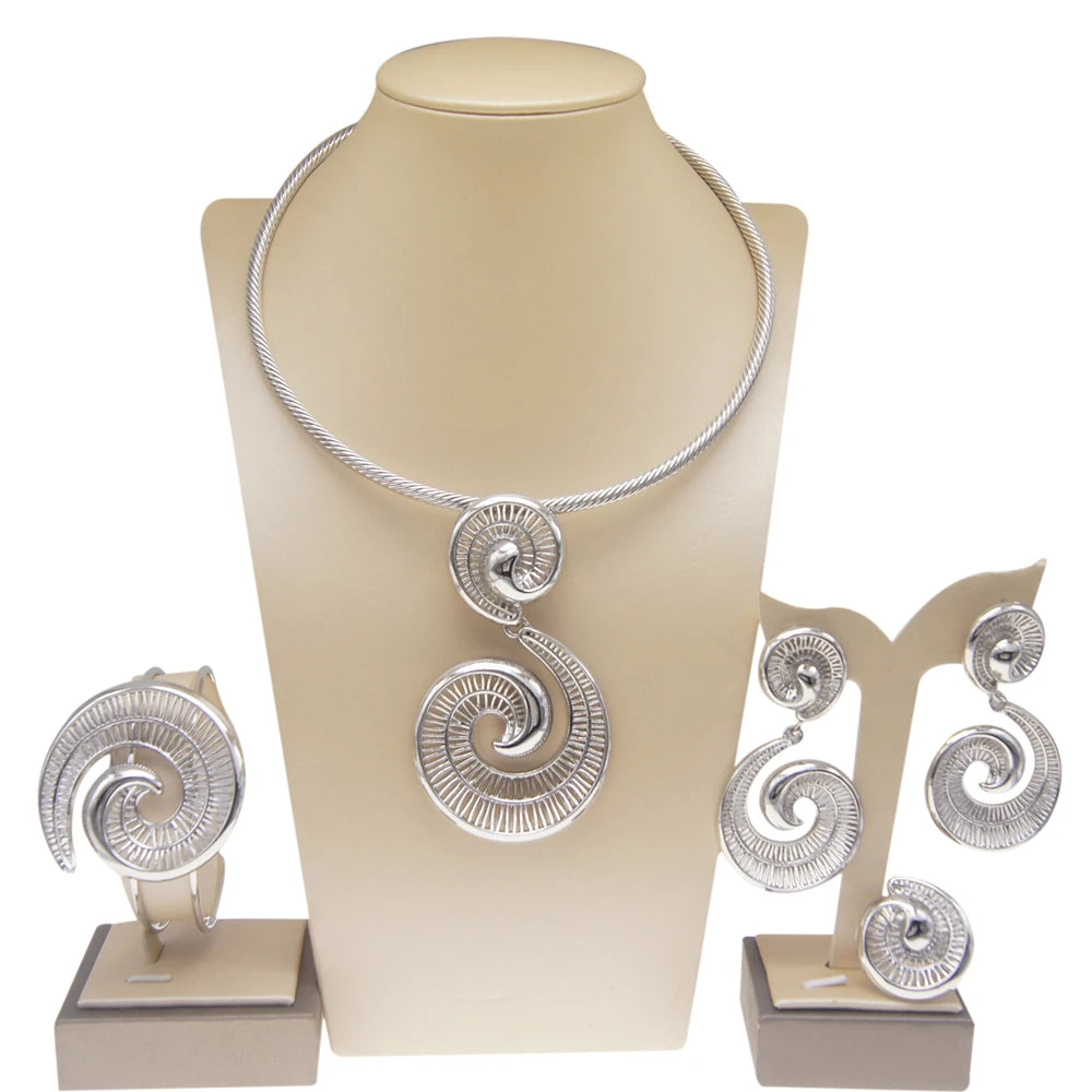 Women's Gold Plated Jewellery Set — Necklace, Earrings, Ring & Bracelet Italian Fashion