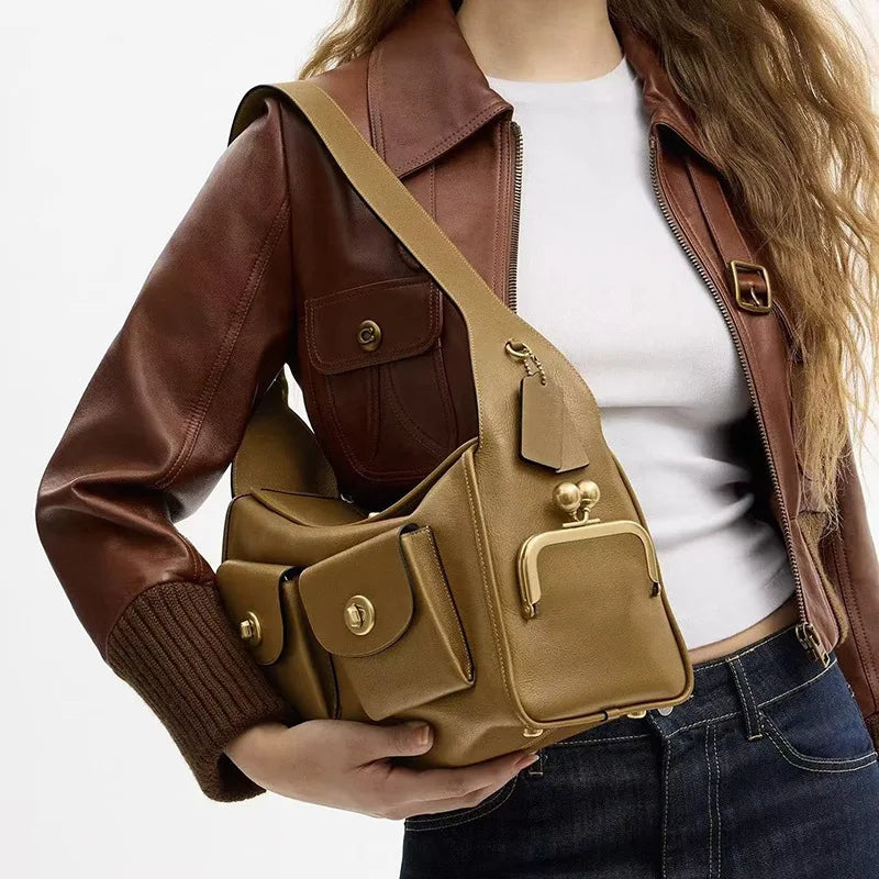 Women's Vintage PU Leather Shoulder Bag — Large Capacity Multi-Pocket Zipper Commuting Bag