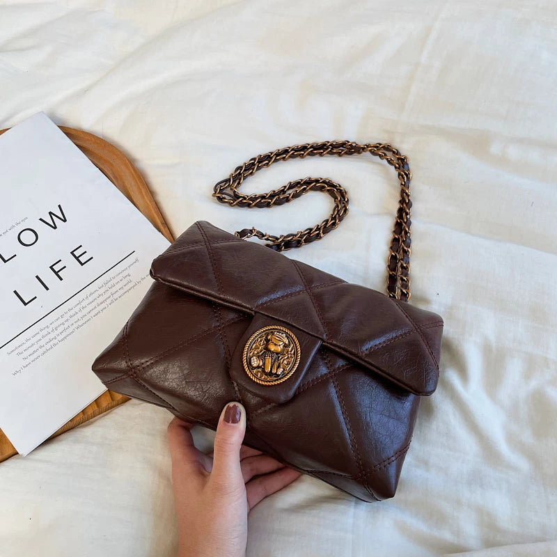 Women's Luxury Lingge Pattern PU Leather Crossbody Bag — Designer Underarm Shoulder Handbag