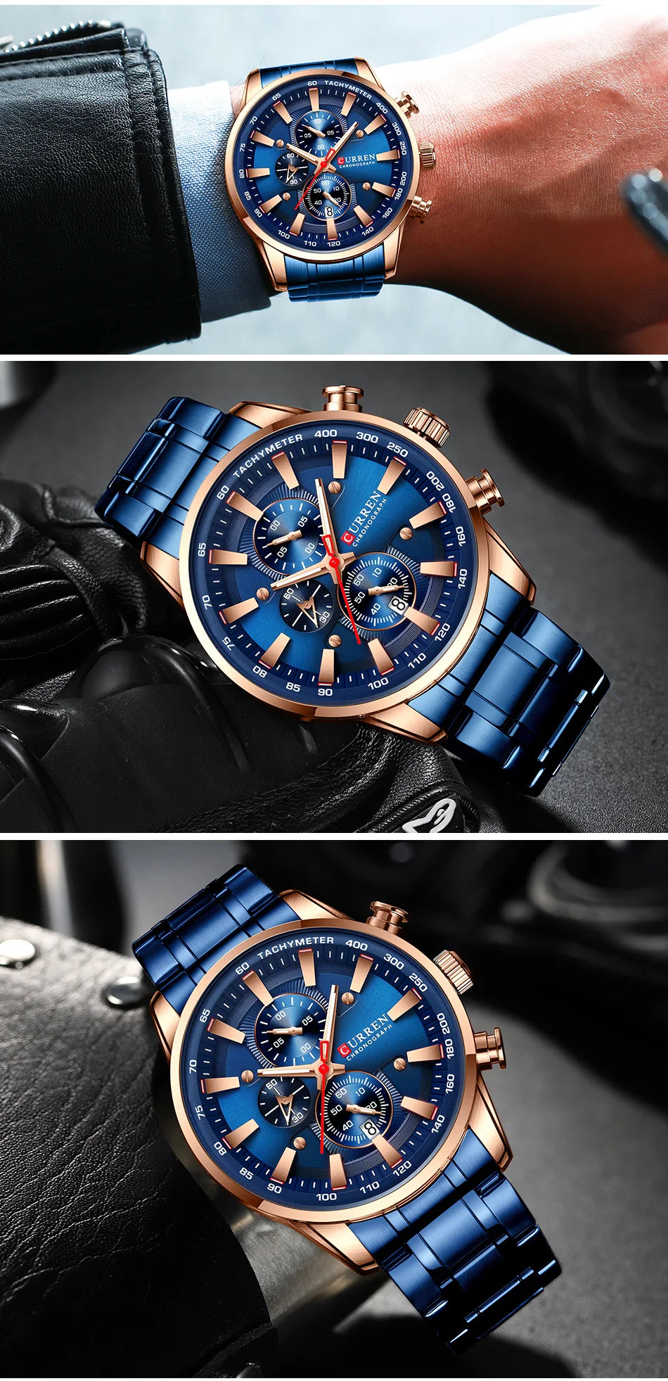 CURREN Men's Sport Chronograph Quartz Watch — Waterproof Stainless Steel