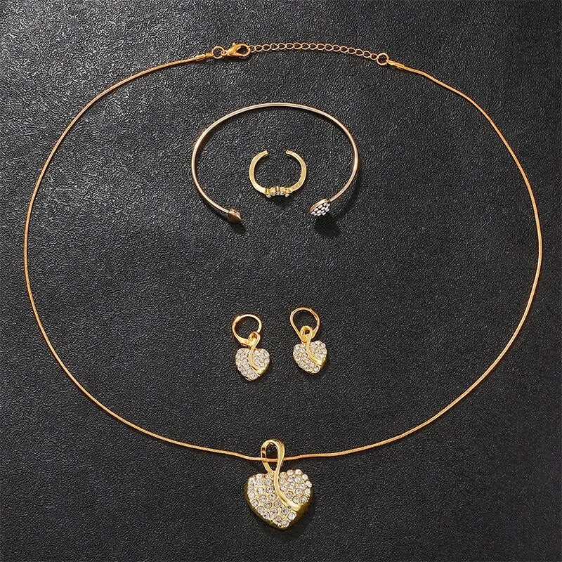Women's Rhinestone Quartz Watch & Jewellery Set — Ring, Necklace & Earrings Luxury Gift