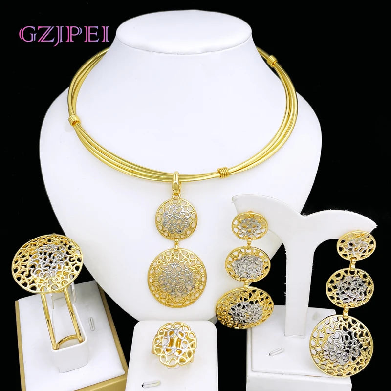 Women's Two-Tone Luxury Jewellery Set — Nigeria Trending Choker, Earrings, Ring & Bracelet