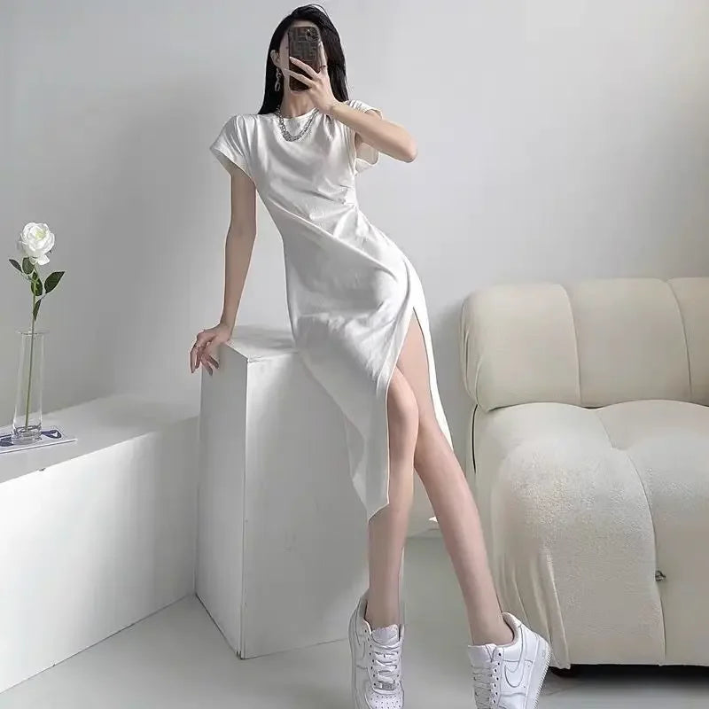 Women's Casual Y2K Asymmetrical Cotton Midi Dress