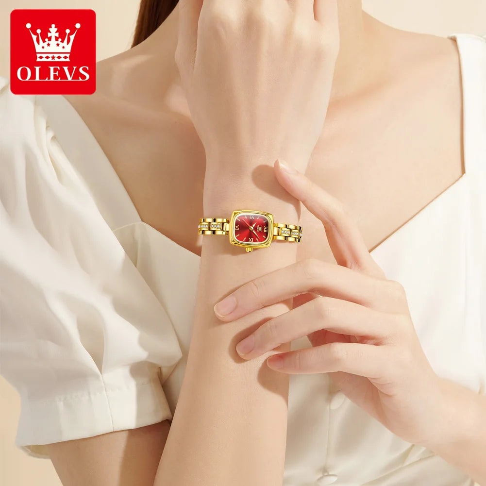 OLEVS Women's Luxury Square Bracelet Quartz Watch — Luminous Waterproof Dress Watch