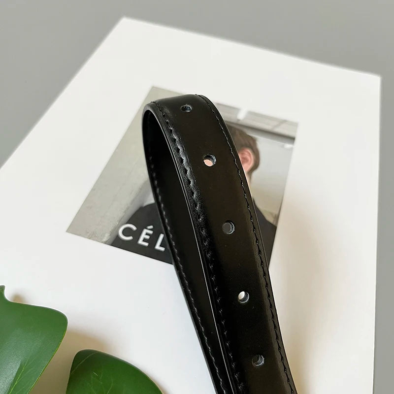 Women's Real Leather Jeans Belt — Metal Buckle Casual Waistband (104 cm)