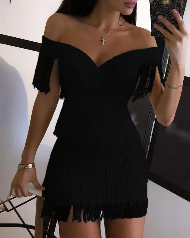 Women's One-Shoulder Fringed Slim Club Dress