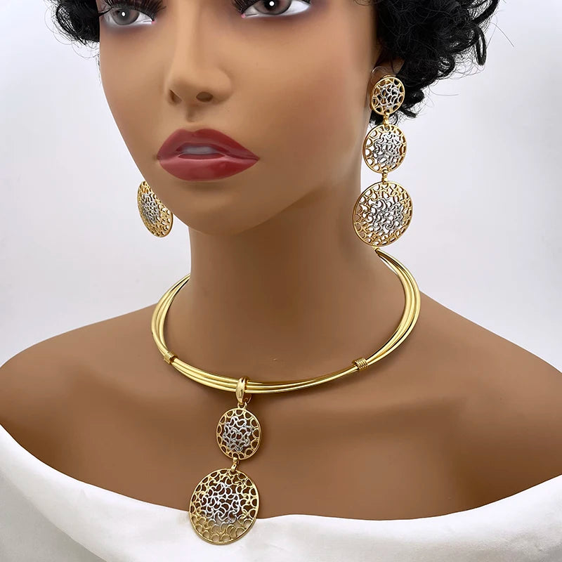 Women's Two-Tone Luxury Jewellery Set — Nigeria Trending Choker, Earrings, Ring & Bracelet