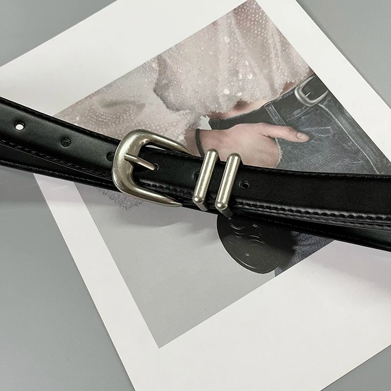 Women's Real Leather Jeans Belt — Metal Buckle Casual Waistband (104 cm)