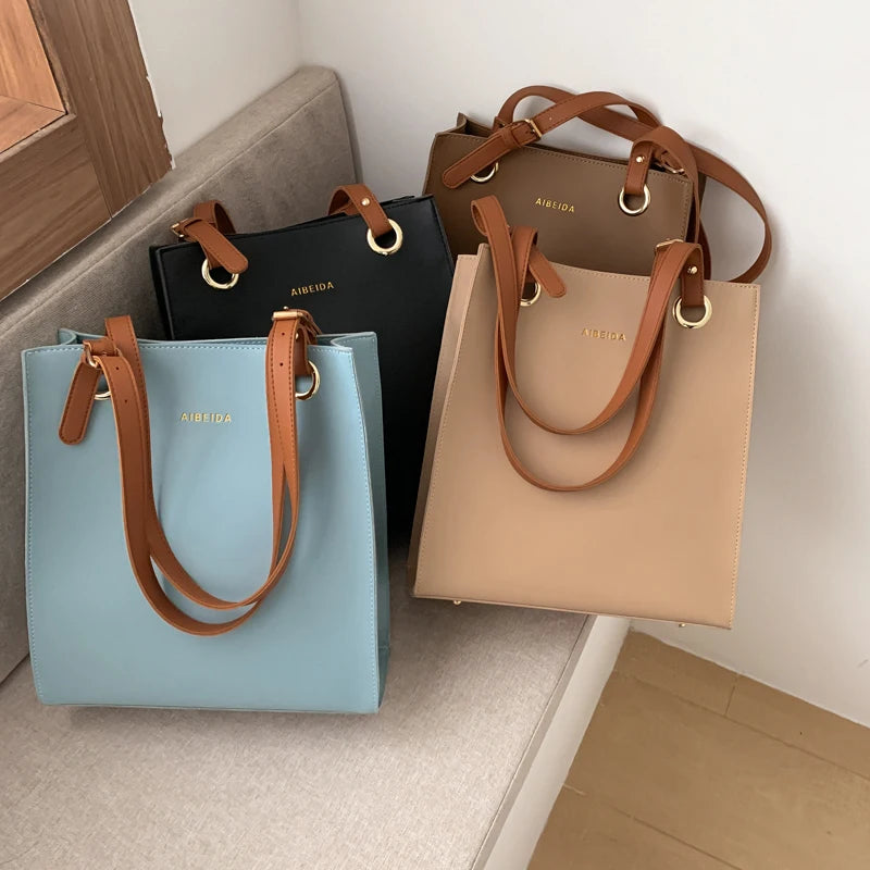 Women's Large Designer Tote Handbag — PU Leather Top Handle Shoulder Bag