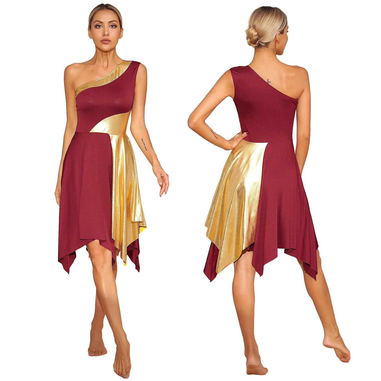 Women's One-Shoulder Lyrical Dance & Worship Performance Dress