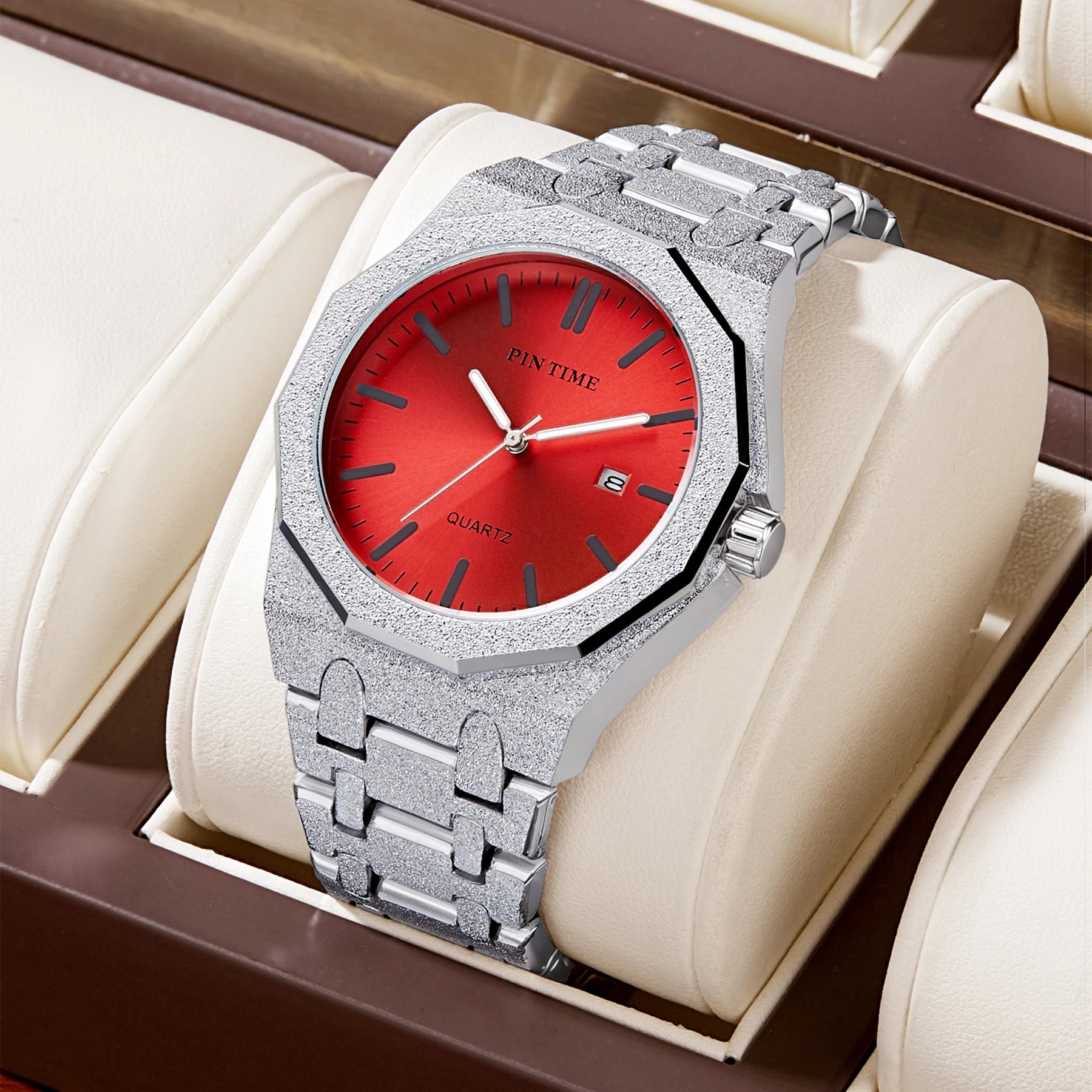 Men's 12-Sided Multicolour Quartz Watch — Auto Date Alloy Bracelet Wristwatch