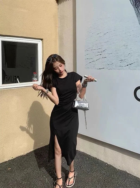 Women's Casual Y2K Asymmetrical Cotton Midi Dress