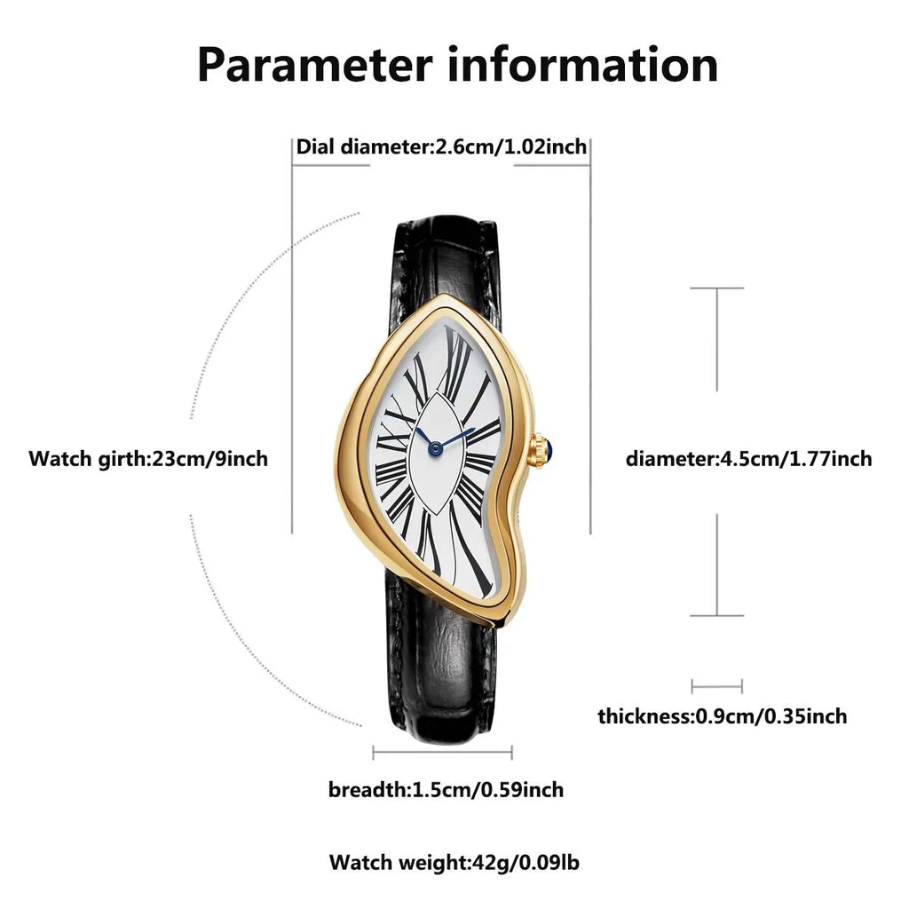 Women's Retro Y2K Irregular Quartz Watch — Creative Alloy Case Leather Strap