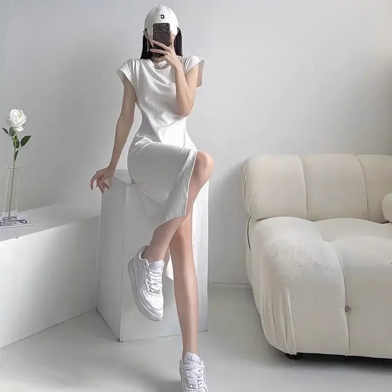 Women's Casual Y2K Asymmetrical Cotton Midi Dress