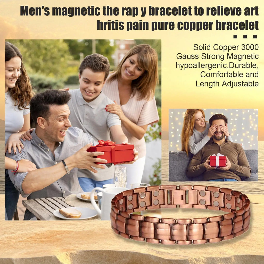 Men's Magnetic Copper Bracelet — Tin Gold Adjustable Sports & Outdoor Jewellery (21 cm)