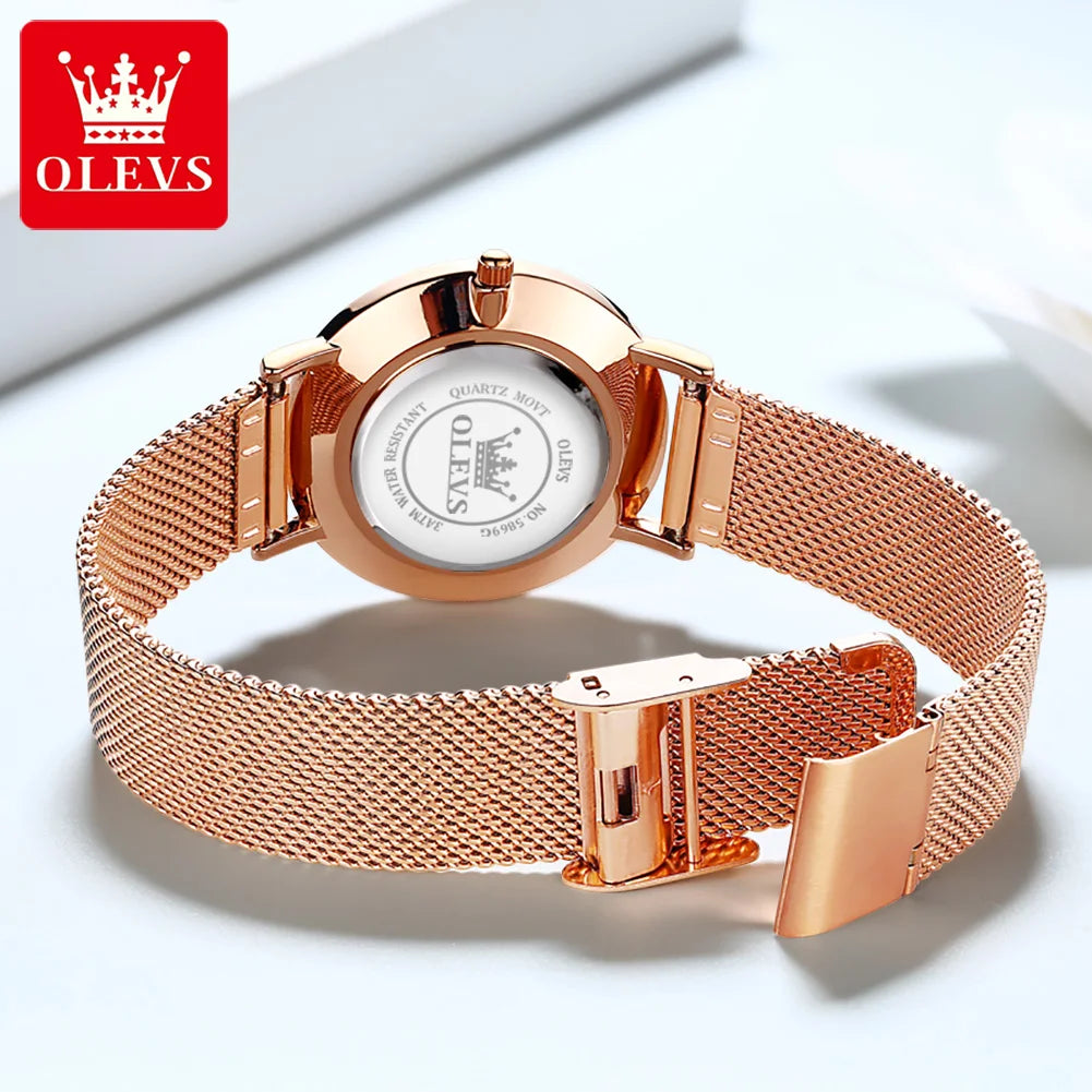 OLEVS Women's Rose Gold Quartz Watch — Luxury Stainless Steel Bracelet Gift Set