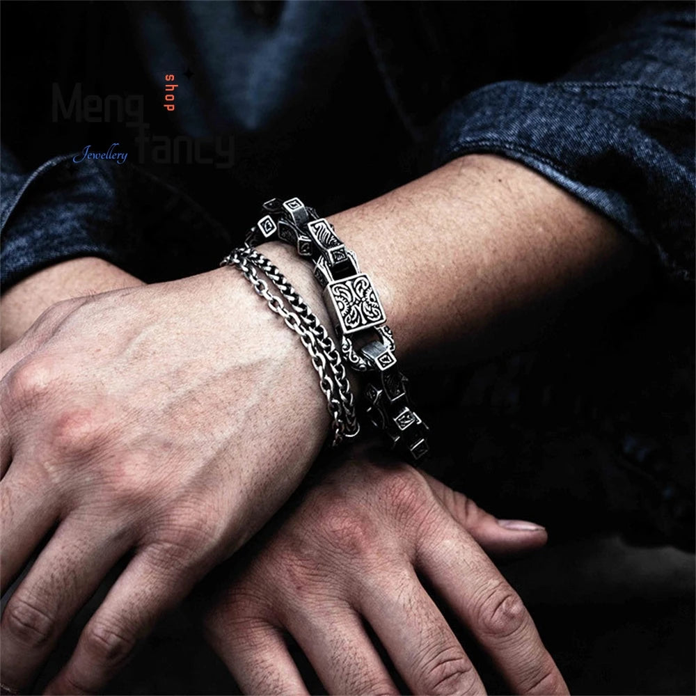 Men's Retro Hip-Hop Handcrafted Bracelet — 925 Sterling Silver Punk Fashion Jewellery