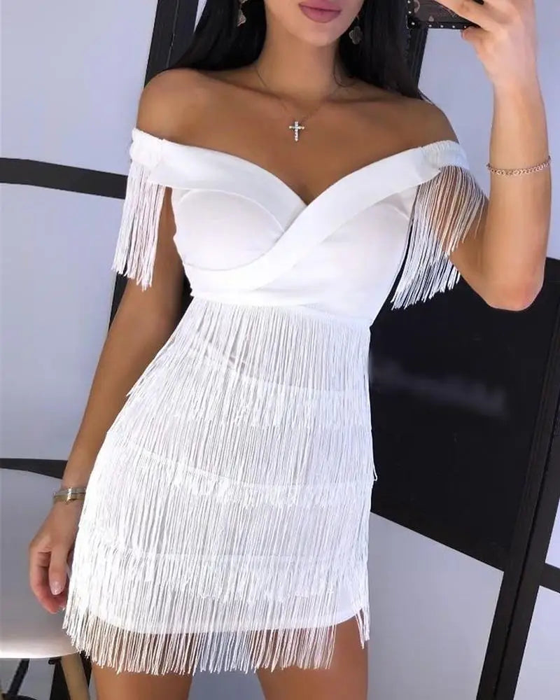 Women's One-Shoulder Fringed Slim Club Dress