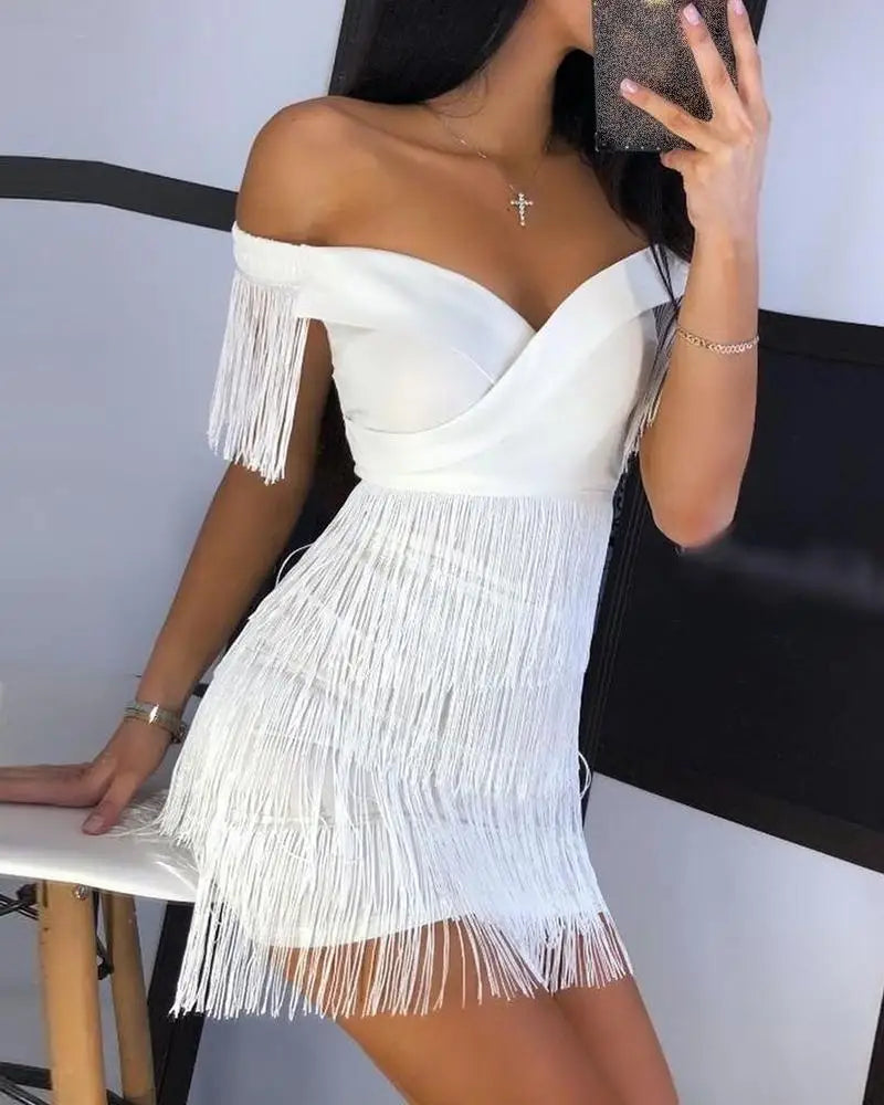 Women's One-Shoulder Fringed Slim Club Dress