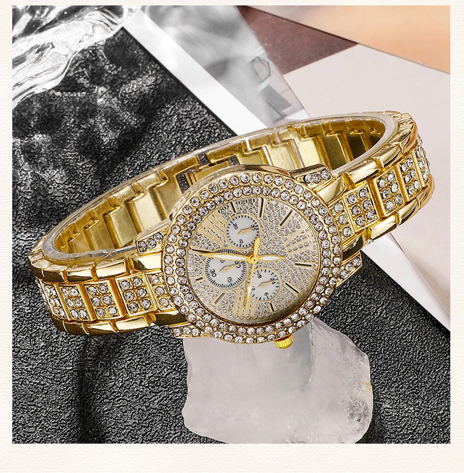 Women's Rhinestone Quartz Watch & Jewellery Set — Ring, Necklace & Earrings Luxury Gift