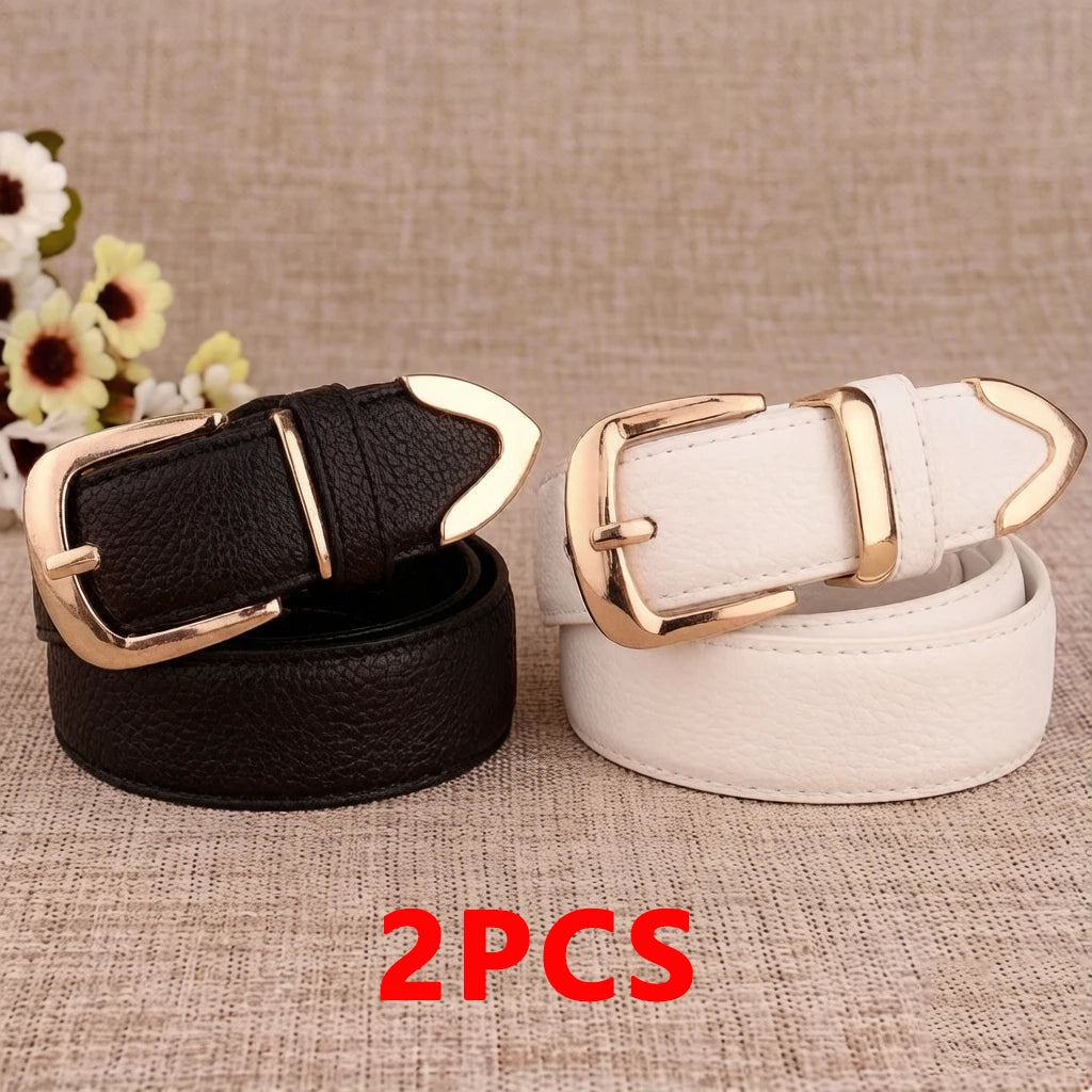 Women's Vintage Pin Buckle PU Leather Trouser Belt — Solid Casual Waistband
